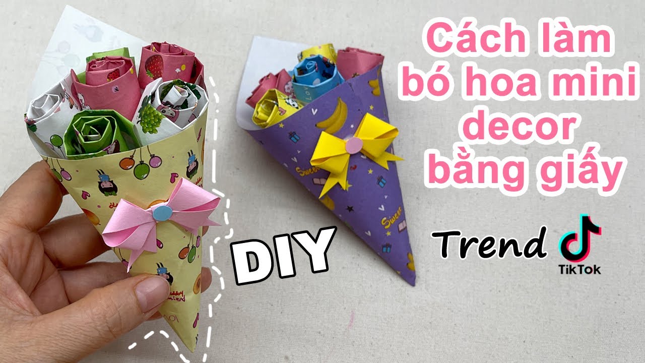 Cách làm bó hoa mini decor bằng giấy hottrend Tiktok | DIY mini bouquet | Liam Channel