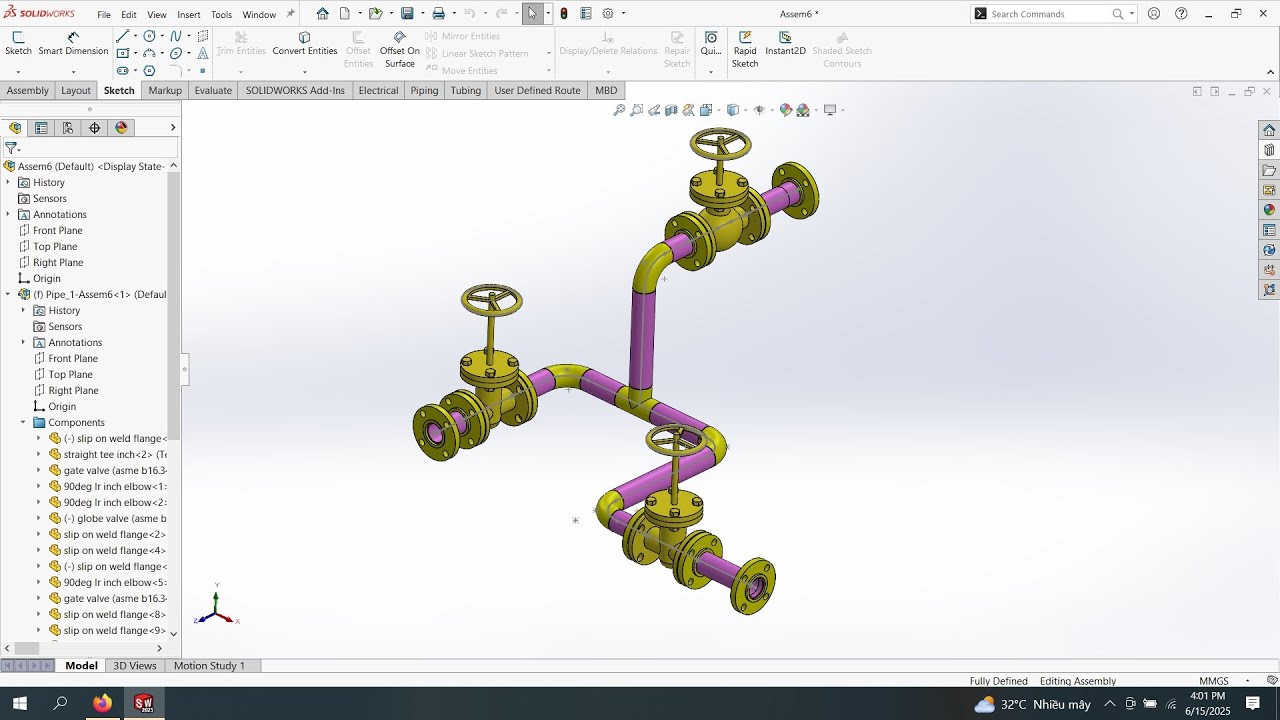 BÀI 32. HƯỚNG DẪN THIẾT KẾ HỆ THỐNG ĐƯỜNG ỐNG SỬ DỤNG ROUTING TRONG SOLIDWORK 2023