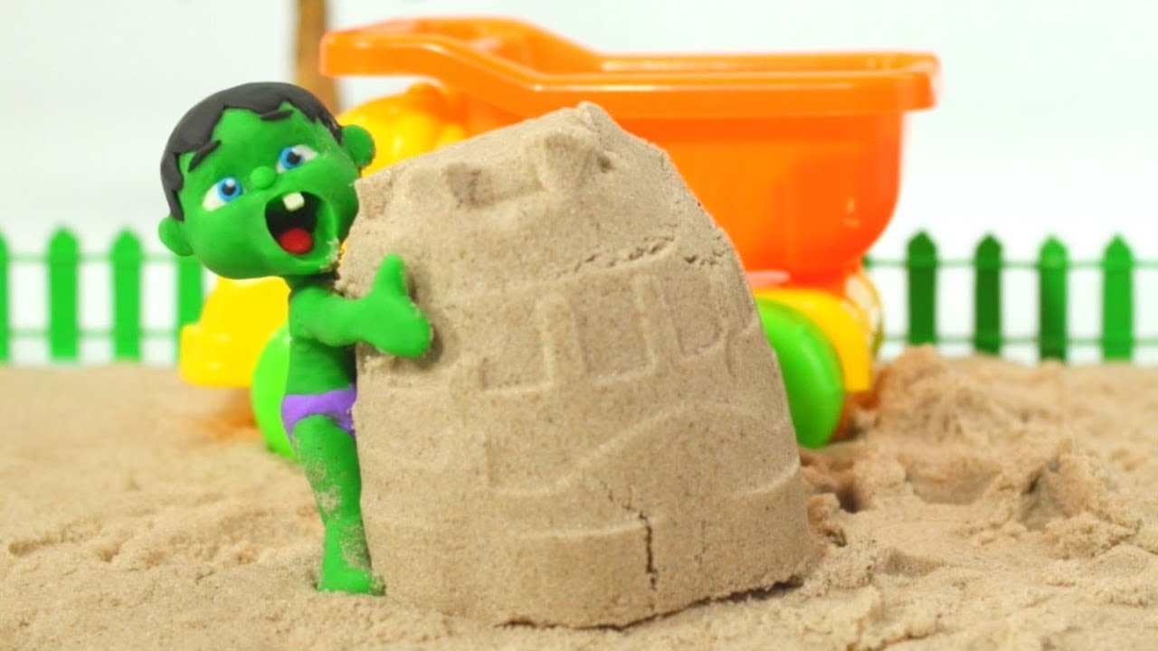 Hulk Plays with Sand ❤ Frozen Elsa, Hulk & Superhero Babies Cartoons ❤ Play Doh Stop Motion