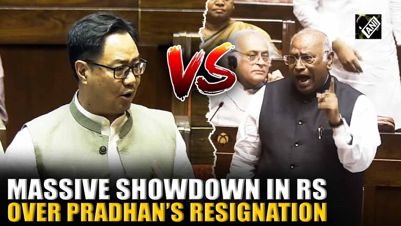 Massive showdown unfolds in Rajya Sabha, Kiren Rijiju & Kharge clash over Pradhan&rsquo;s resignation