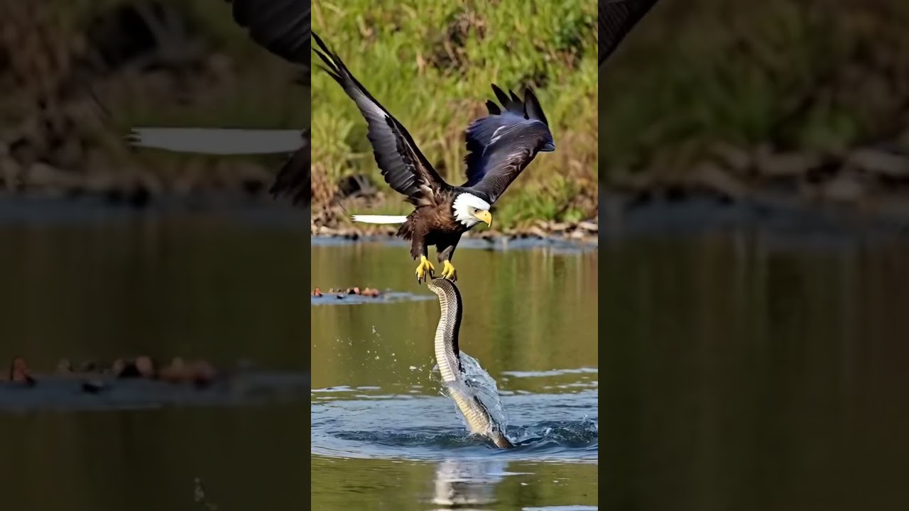 The eagle trying to catch the snake in the water #eagle #snake #shorts #viralvideo #animals #