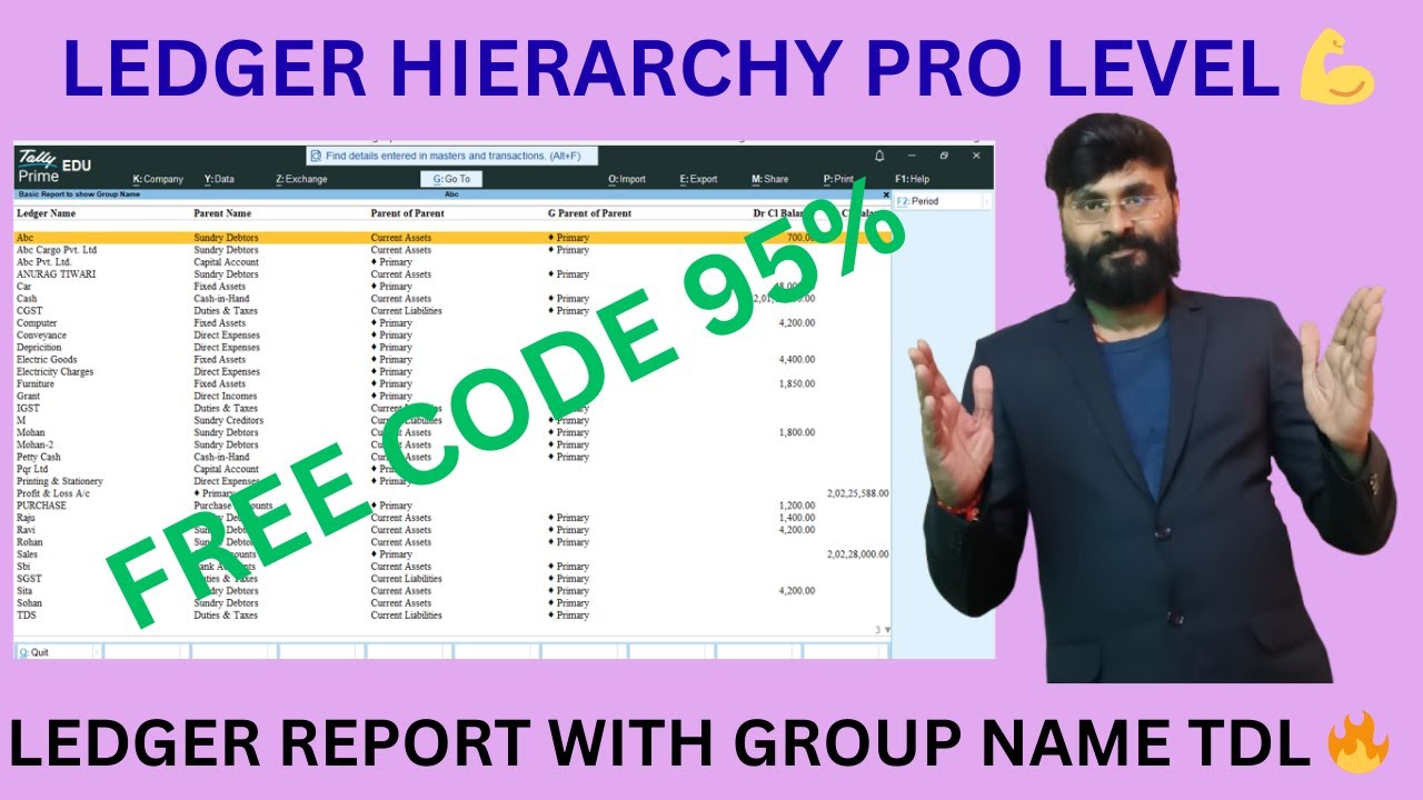 FREE TDL CODE |Trial Balance Custom Report | Ledger Report with Group & Parent Name