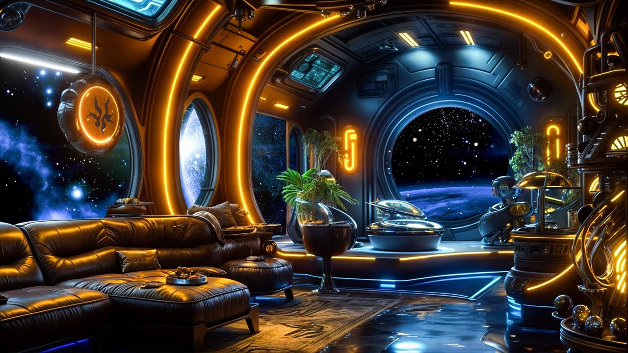 🌠 RELAXING & HEALING on a Space Starship | Galaxy View from the Lounge Window | GENTLE BROWN NOISE