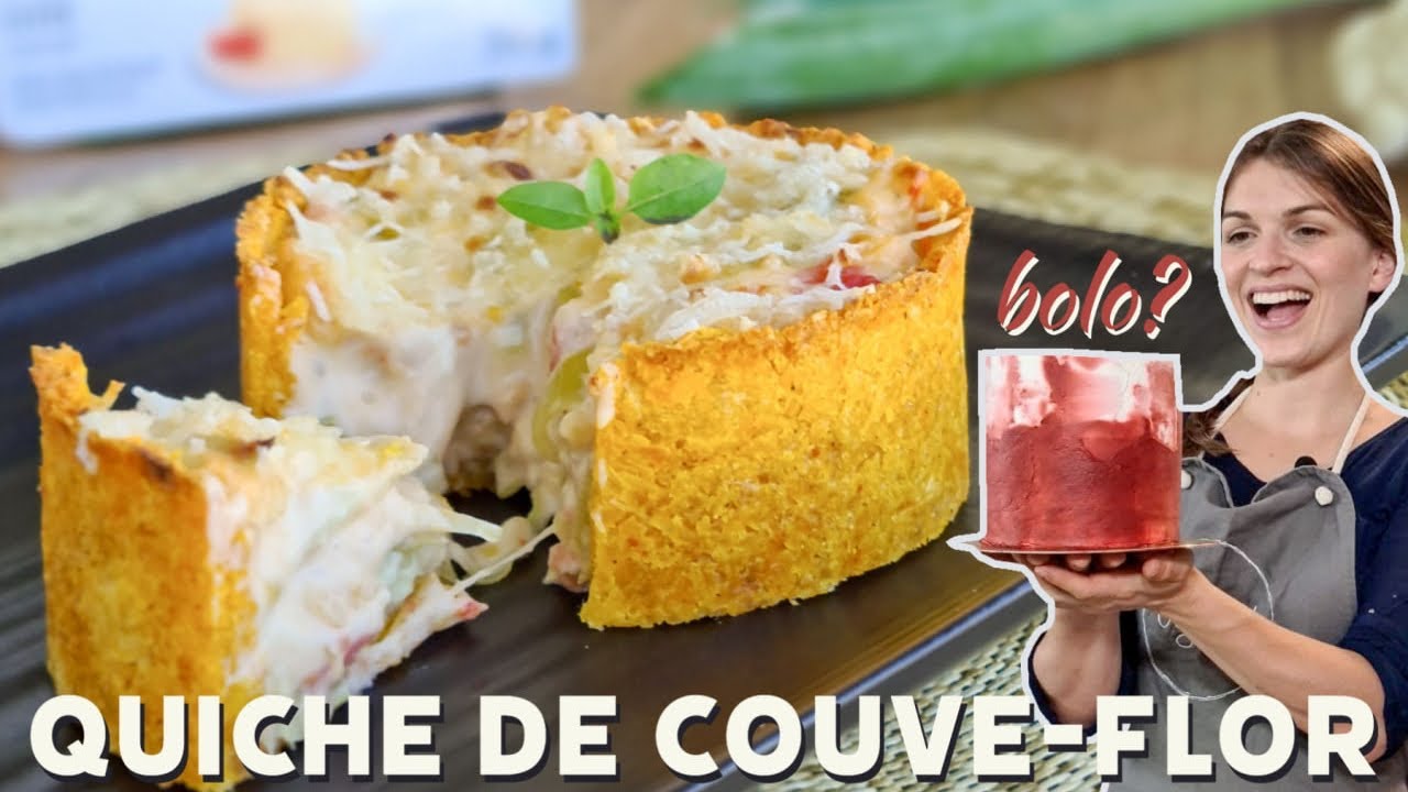 QUICHE FÁCIL com massa de mandioca e recheio queijo cremoso de couve-flor
