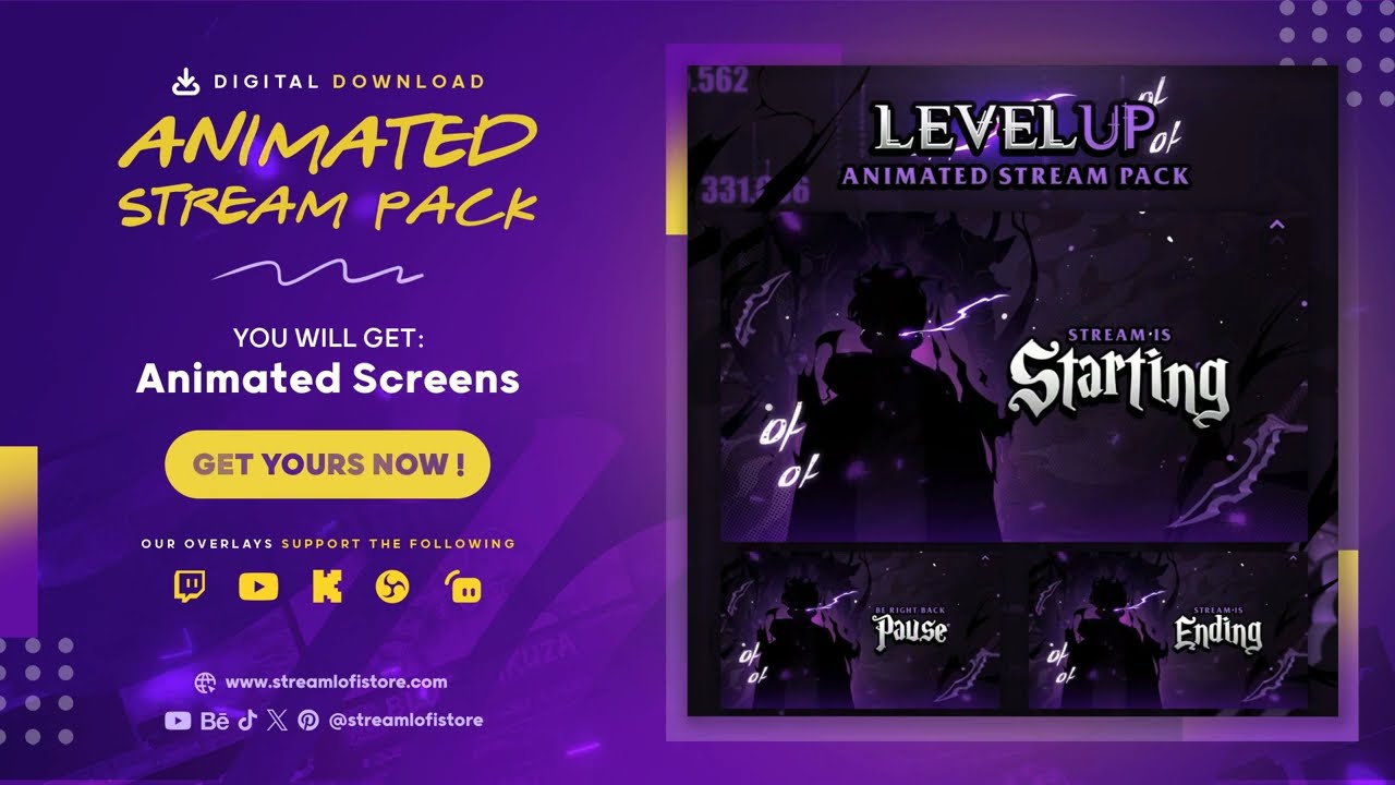 Level Up Stream Overlay Pack &mdash; Solo Leveling Anime Twitch & YouTube Graphics