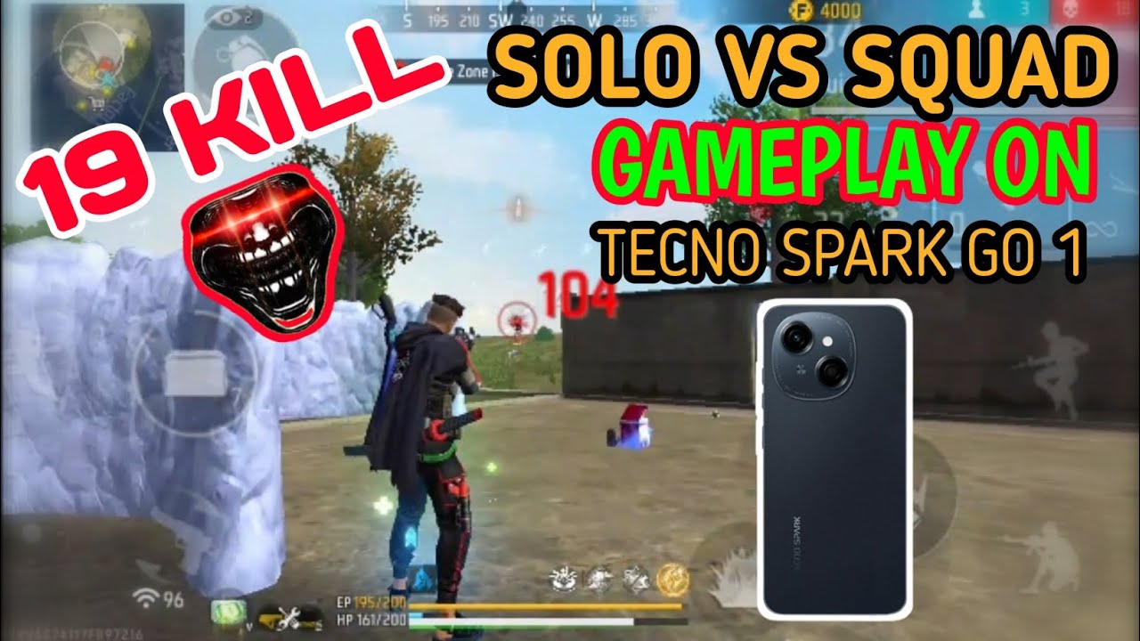 Solo vs Squad ⚡ Play on Tecno Spark Go 1 📱 19Kill 🔥 Full Gameplay #freefire