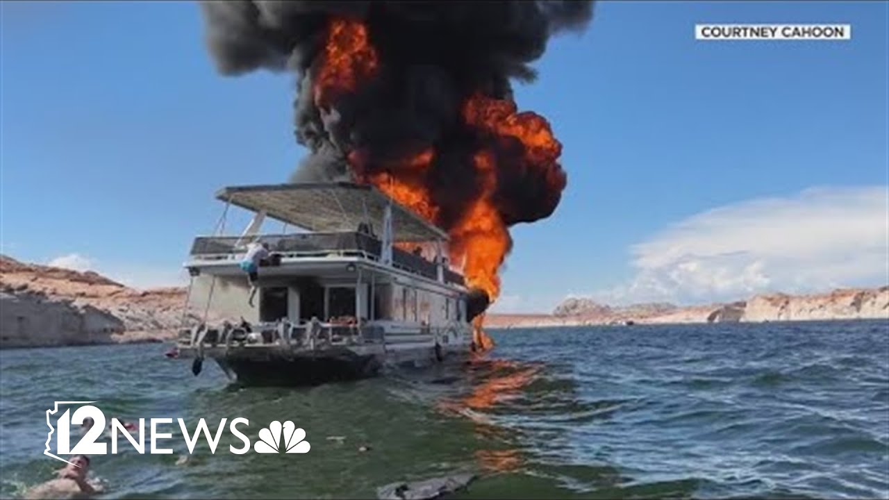 Lake Powell house boat fire caught on camera