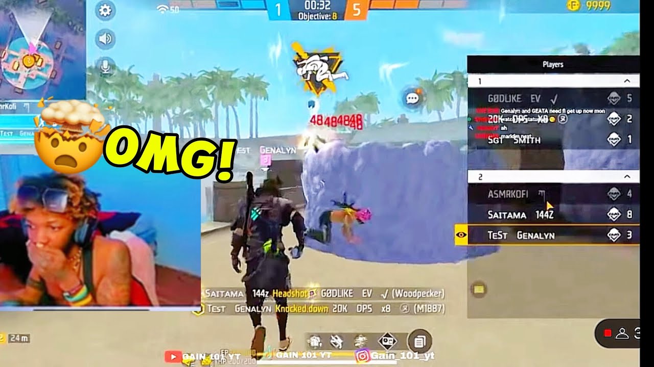 @gain101 живая реакция на мой игровой процесс🤯 С Godlike, Vegeta YT и Ragnar exe | Free Fire 🔥