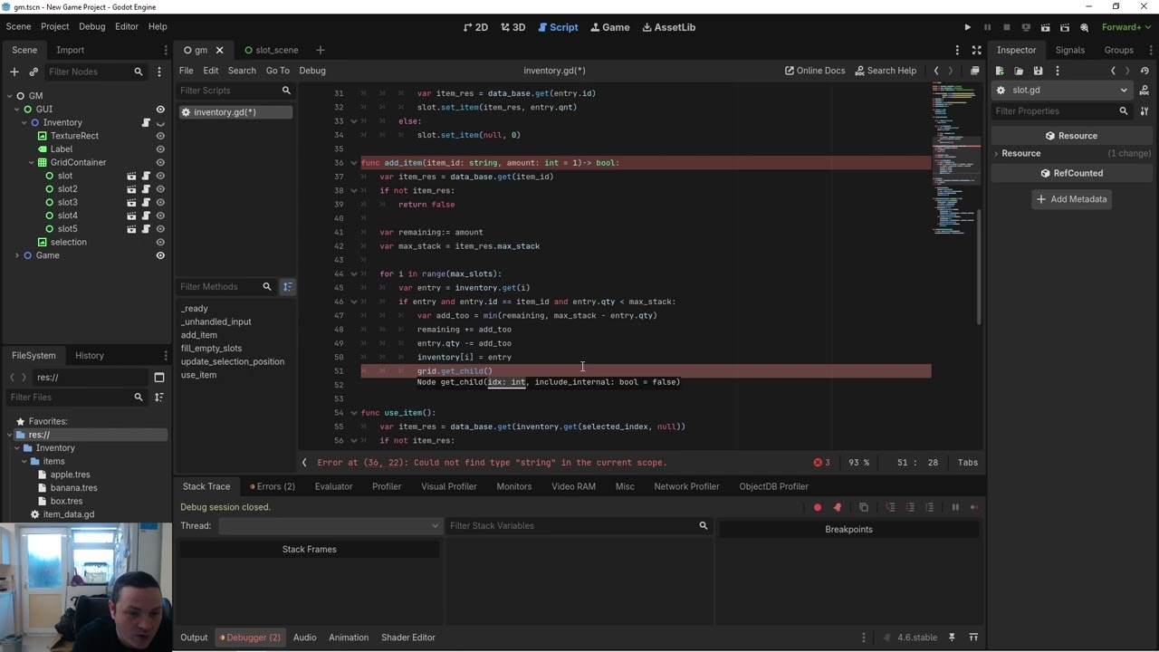 Getting Started with Godot – Stacking items/Refactor code (part 9)