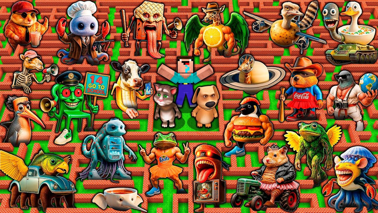 SURVIVAL vs 1000 ITALIAN MEMES in SECRET MAZE - UDIN DIN DIN DUN - MINECRAFT Animation Gameplay