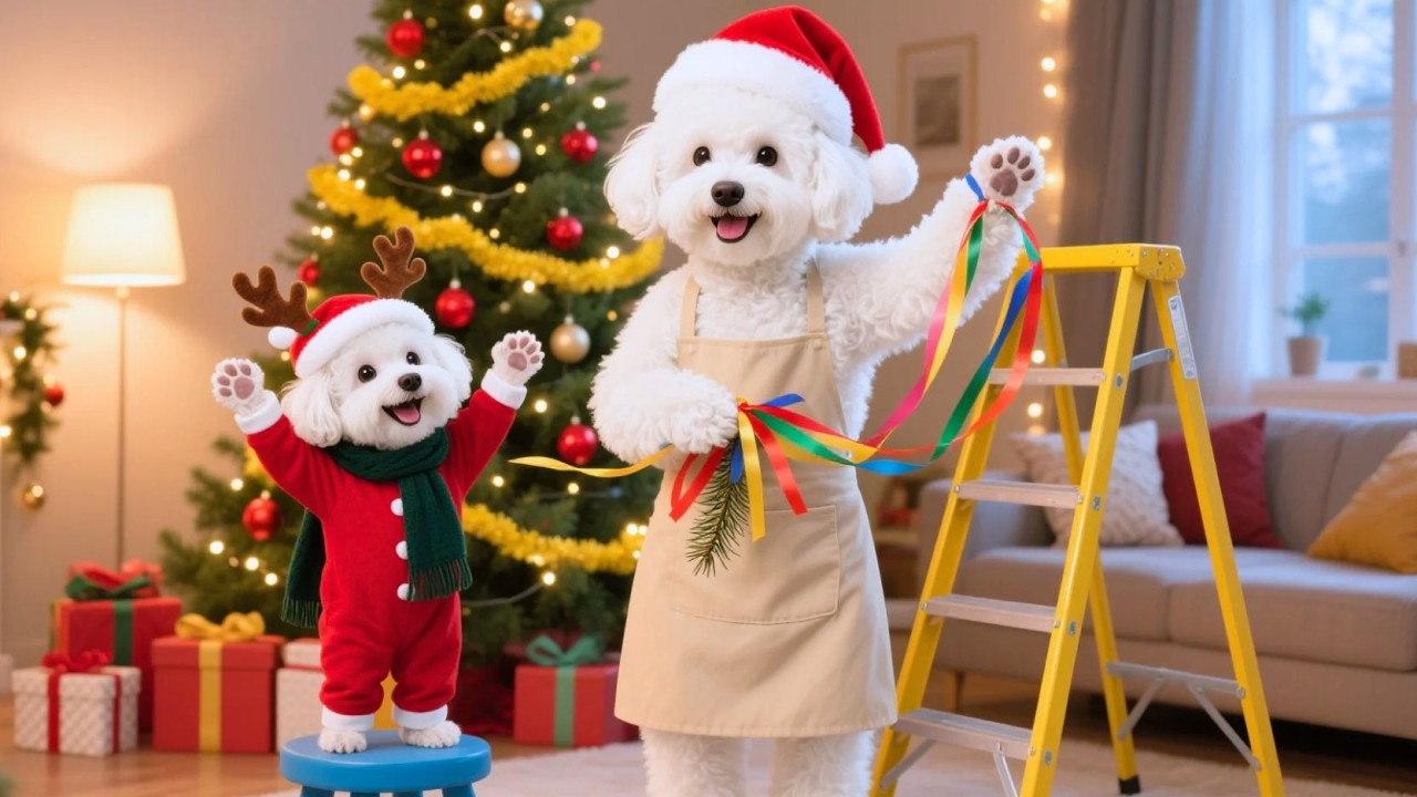 Baby Puppy Celebrates First Christmas With Mom Dog 🥰🎄, Warm Moments Of Dog Family