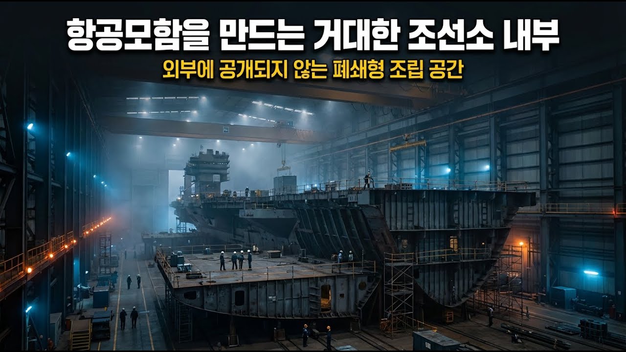 항공모함을 만드는 거대한 조선소 내부: 외부에 공개되지 않는 폐쇄형 조립 공간