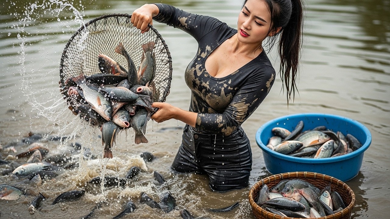 Catching a Lot of Tilapia in a Mud Pond & Transporting Them to Market