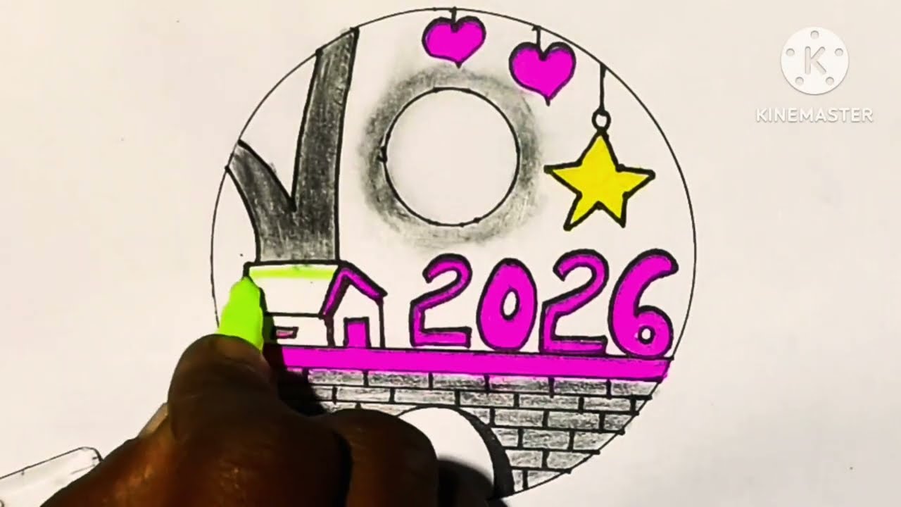 Happy new year 2026 circle scenery drawing ll Easy beautiful drowning step by step circle scenery 