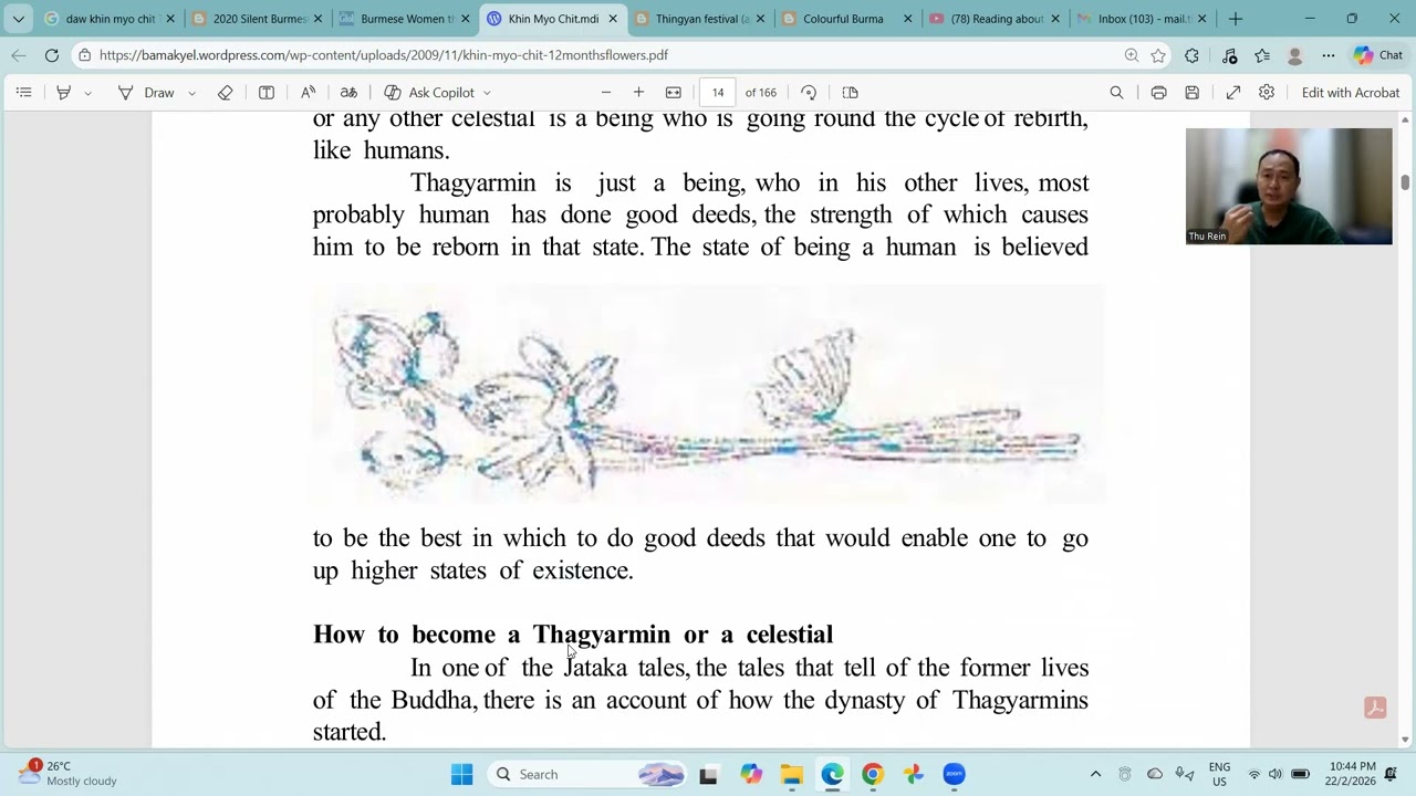 Reading about Myanmar Thingyan written by Sayarma Daw Khin Myo Chit