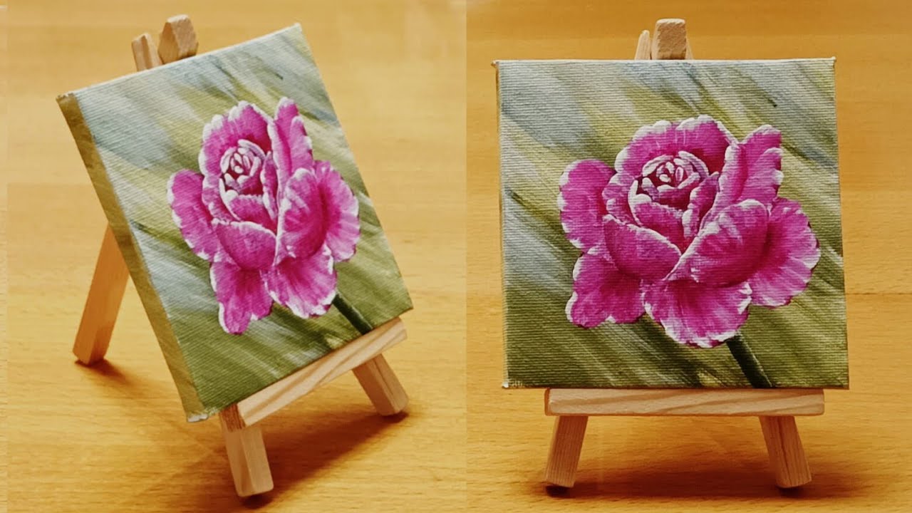 Rose Malen Acryl Minileinwand Ministaffelei Anfänger - Rose Acrylic Painting Mini Canvas Beginners