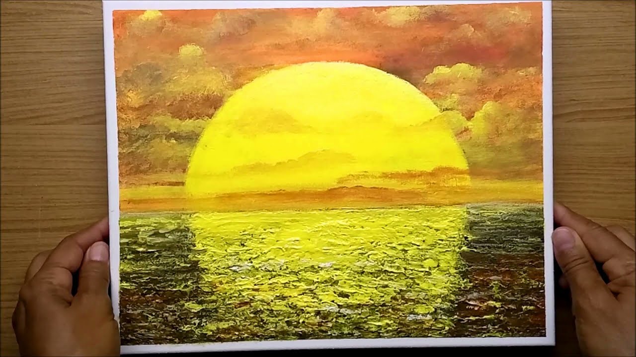 Pintura Acrilica Pôr do Sol em tela/   Paisagem passo a passo/ Iniciante/ #129