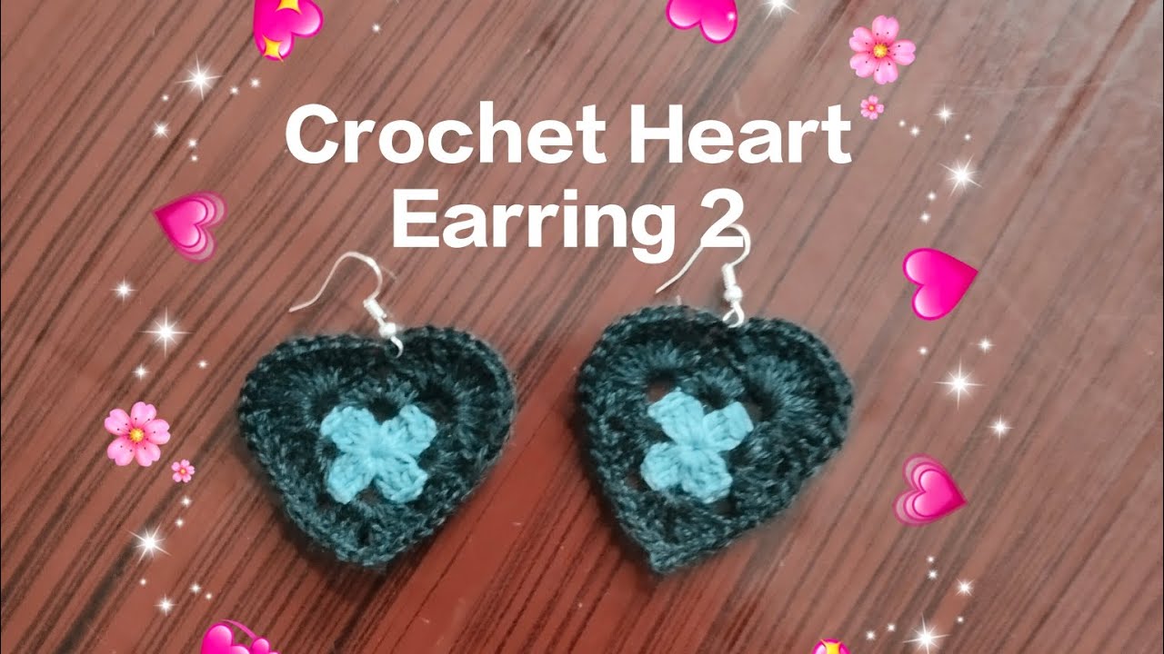 Crochet Heart Earring 2 #crochet 