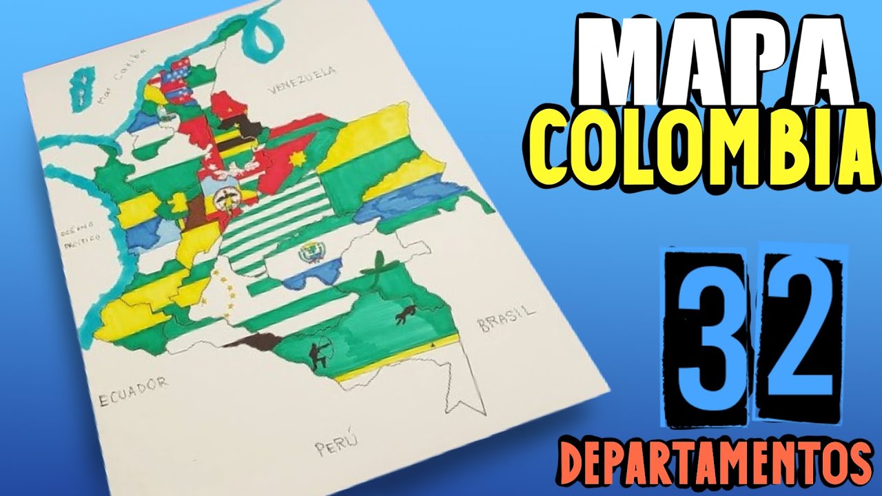 🇨🇴 Dibuja el mapa de Colombia y sus 32 departamentos con banderas 🇨🇴