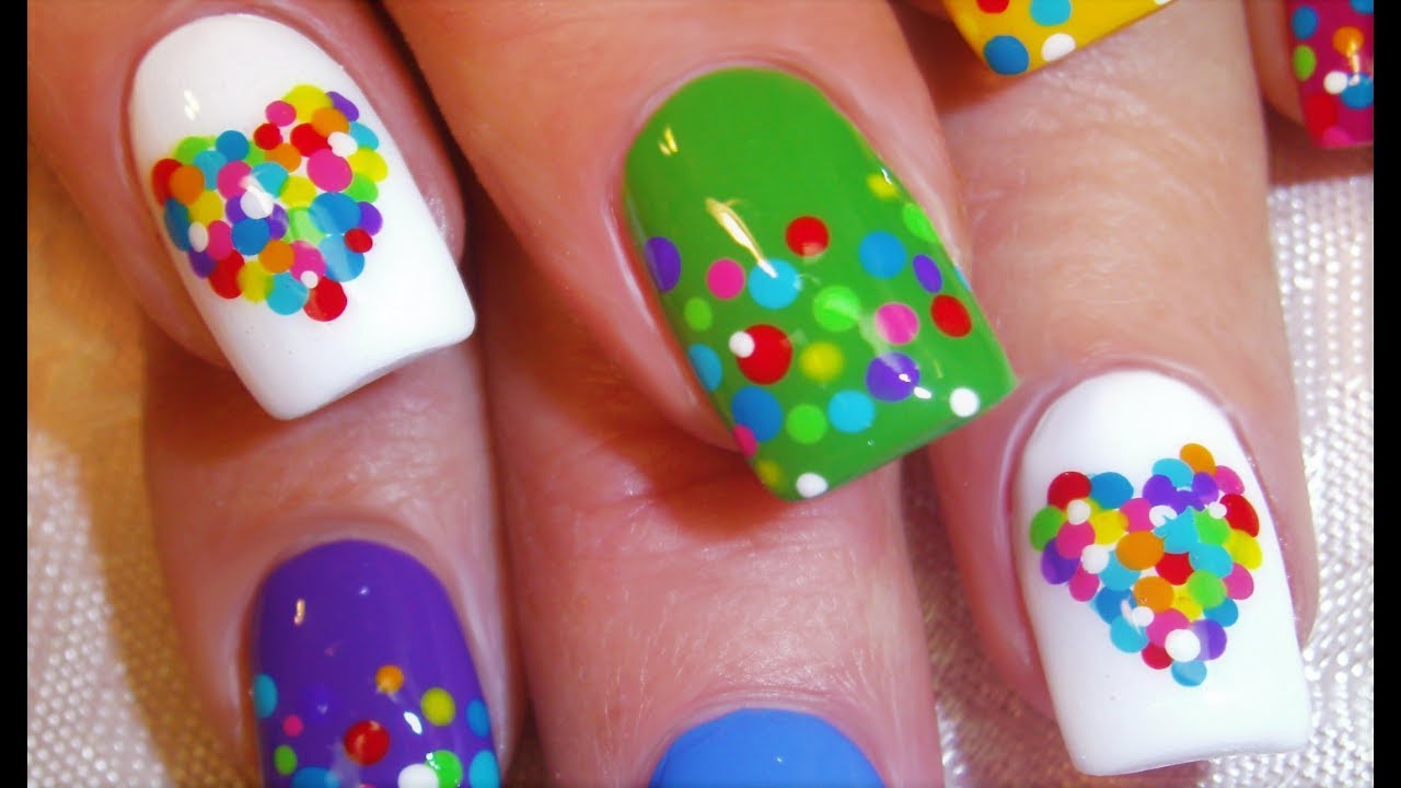 Easy Rainbow Candy Dot Nails | Cute Valentine's Day Nail Art Design Tutorial
