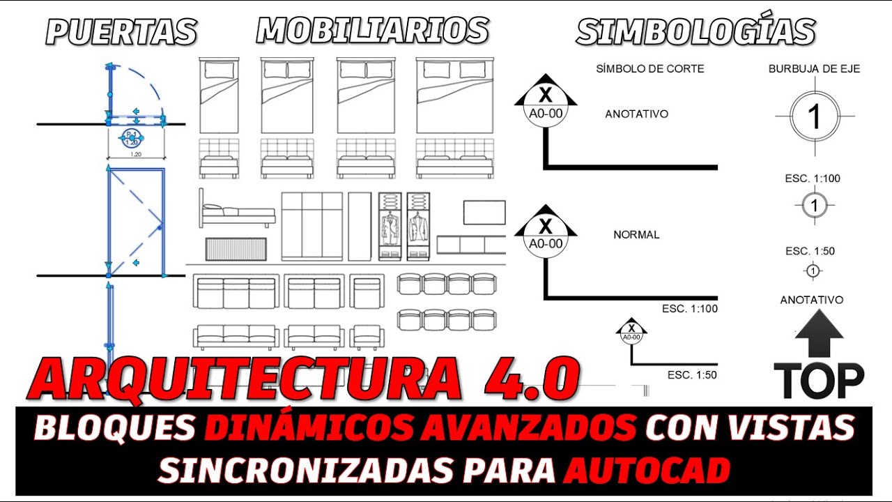 BLOQUES DINÁMICOS AVANZADOS DE ARQUITECTURA 4.0 HERO ARQ | PUERTAS, MUEBLES, SÍMBOLOS TOP | AUTOCAD