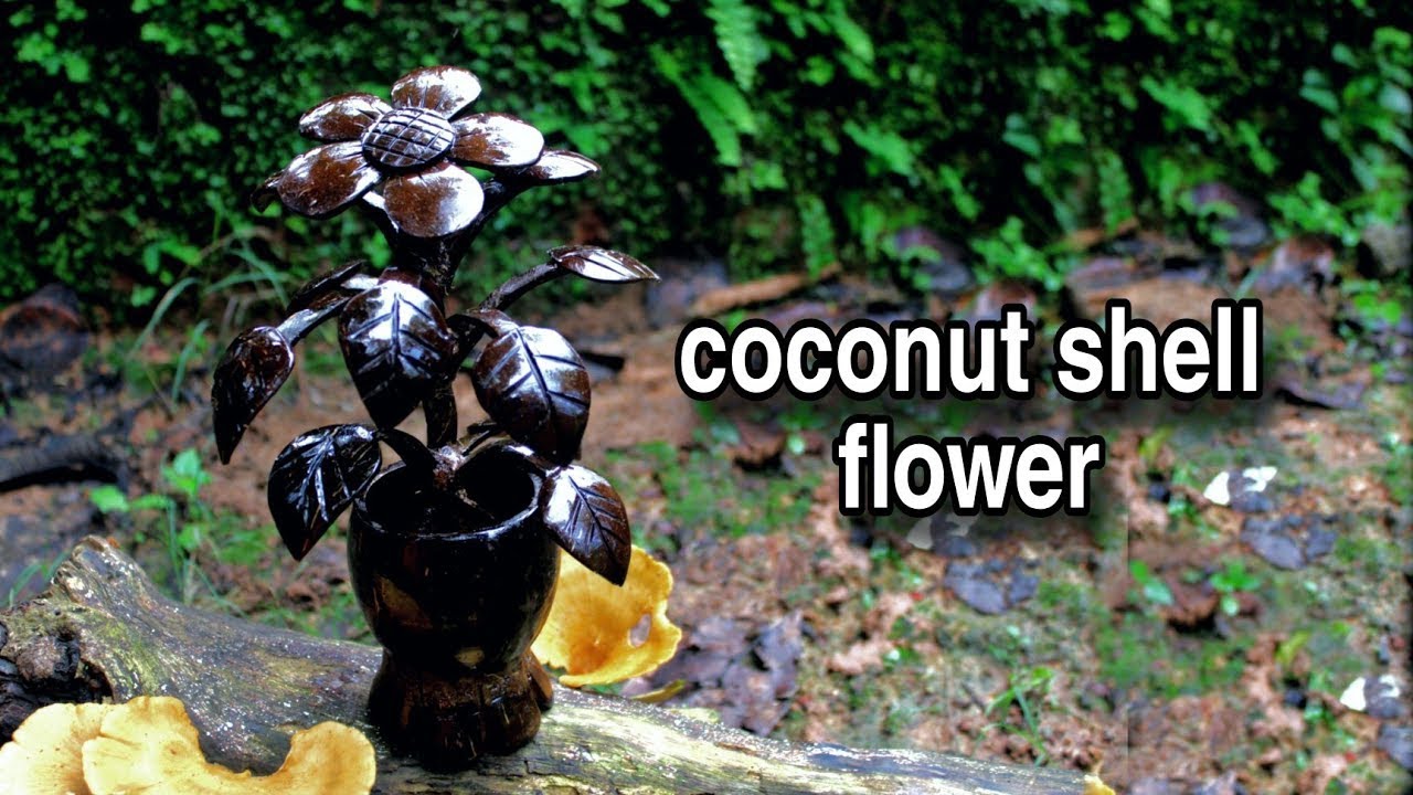 coconut shell craft flower vase Eeasy ideas