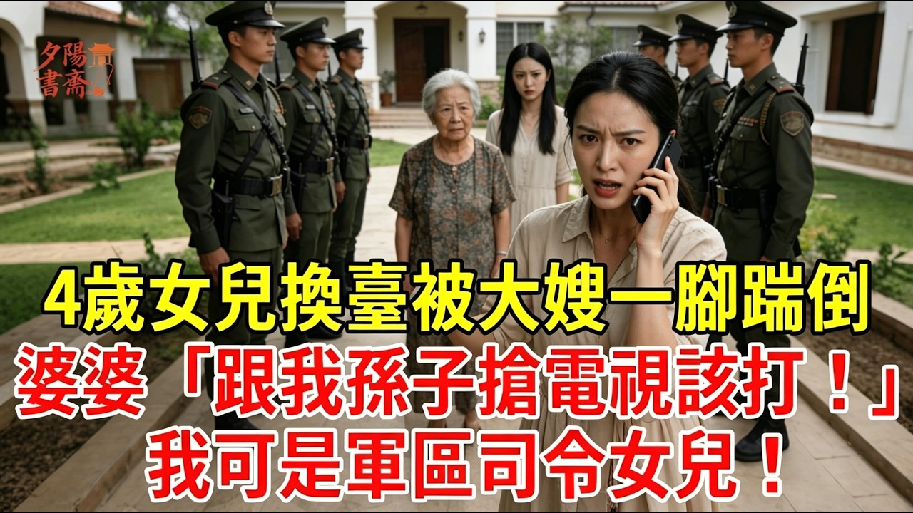 【優秀爽文】4歲女兒給電視換臺，大嫂穿高跟一腳把女兒踹倒。婆婆「跟我孫子搶電視該打！」我可是軍區司令女兒，一個電話婆家嚇破膽！#為人處世#經驗#情感故事#戀愛#情感#婚姻#人生感悟