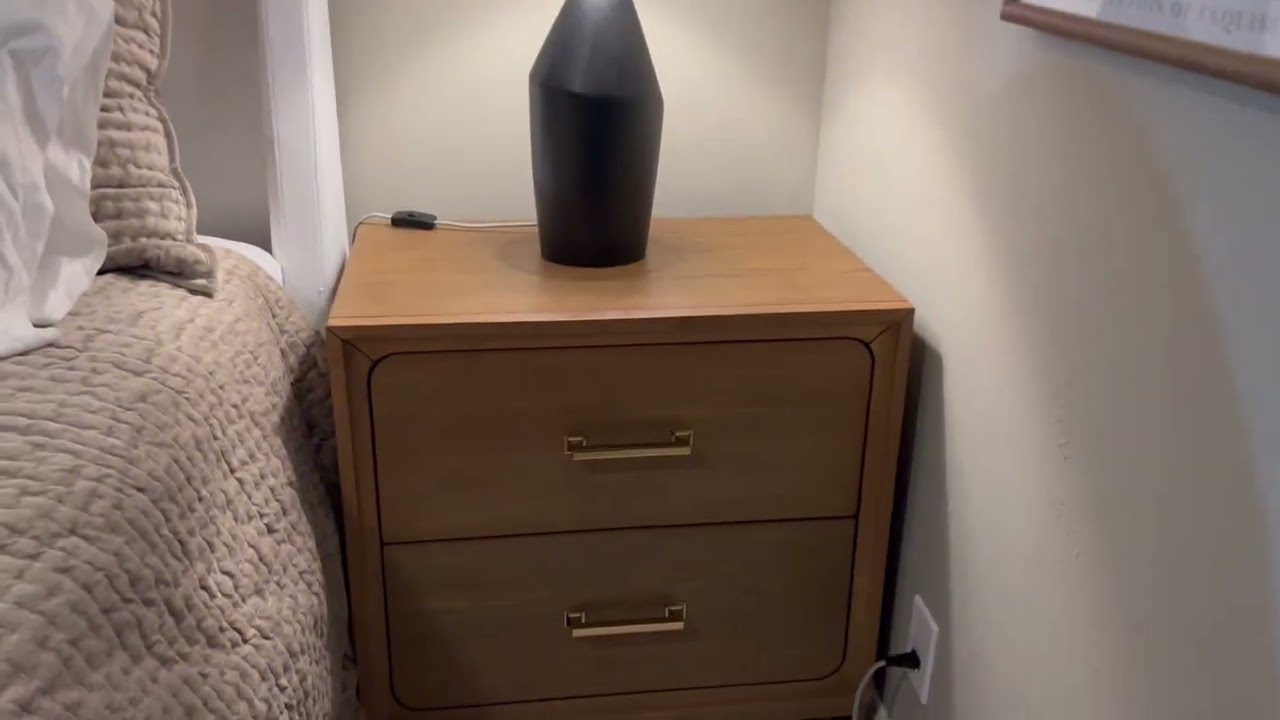 Stylish Wood Nightstand for Any Decor, Metal base, Sturdy, Gold Drawer Pulls