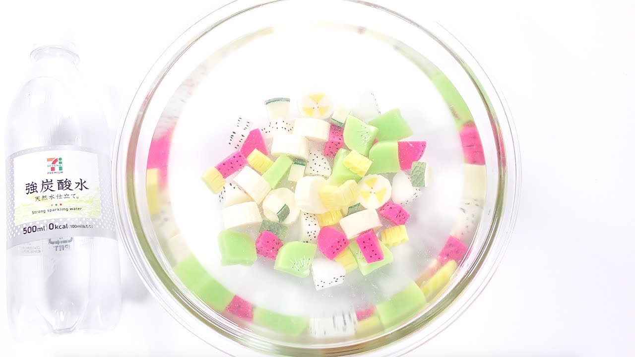 【DIY】炭酸水でフルーツポンチスライムを作る【slime ASMR】