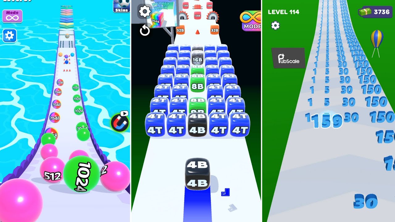 Jelly Run 2048 vs Ball Blend vs Number Merge &ndash; Insane High Scores! (64Q vs 8K vs 11K)