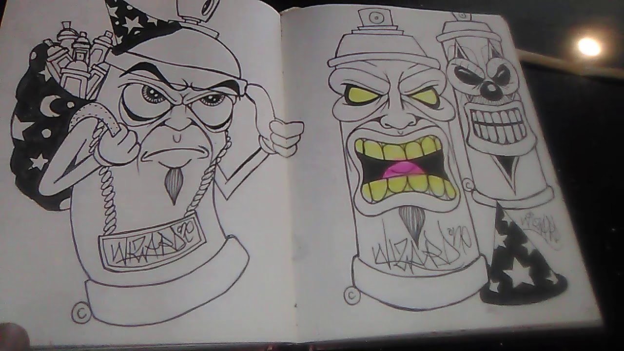 Sketchbook of Spray Cans Drawings - spray can characters only