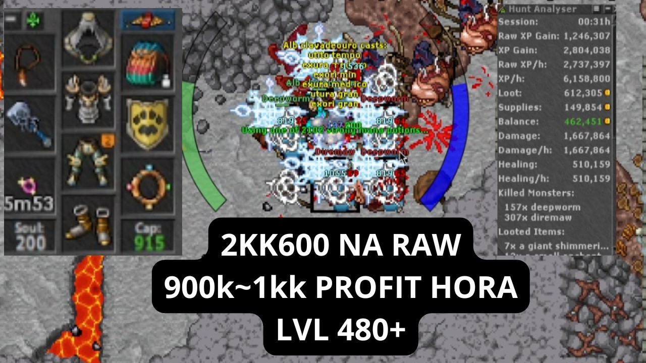 [TIBIA] - HUNT EK 480+ DIREMAW TASK WARZONE 2KK600 RAW 900~1KK PROFIT HORA