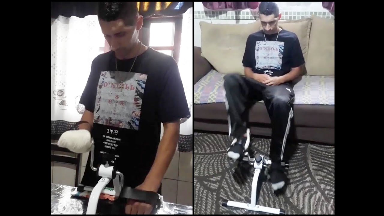 Usando a mini bicicleta (cicloergômetro) para exercitar braço e perna após o AVC Isquêmico Extenso