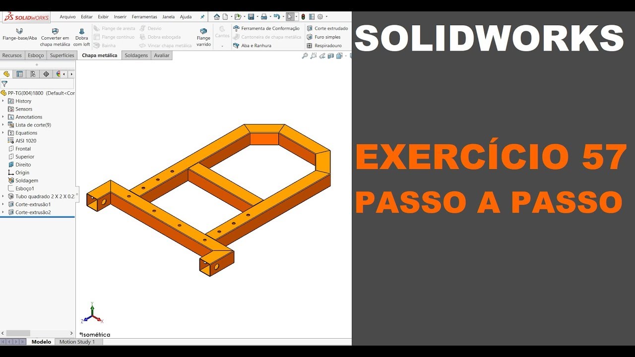 SOLIDWORKS | EXERCÍCIO 57 - PASSO A PASSO | TUBO QUADRADO #solidworks