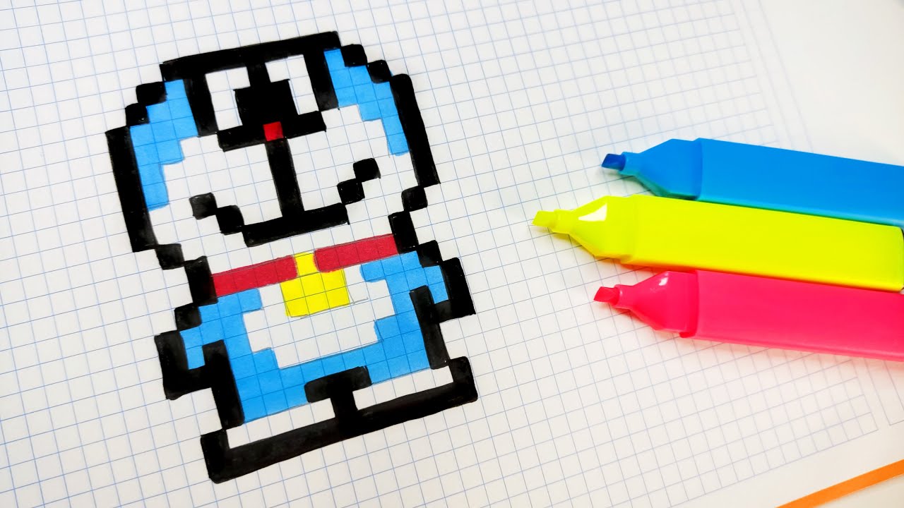 Handmade Pixel Art - How to draw Doraemon #pixelart