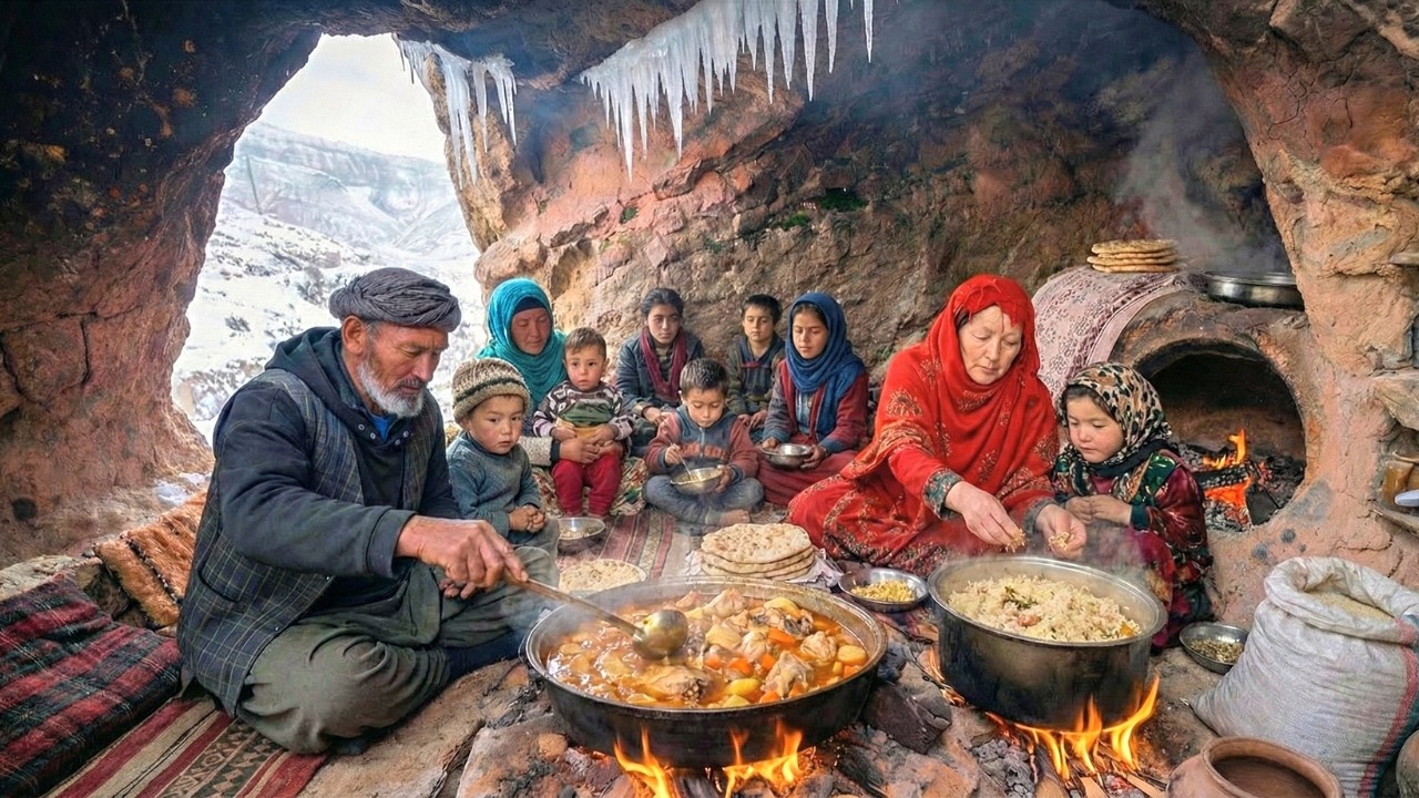 a day in the life of afghan cave family | from cold isolation to warm reunion feast