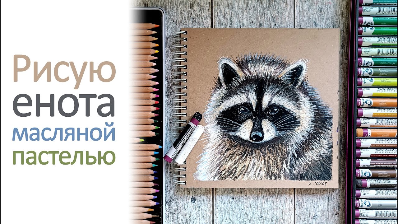 Рисую енота масляной пастелью 🦝