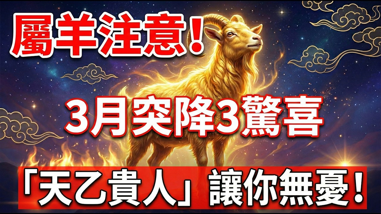 【屬羊注意】陽曆3月「天乙貴人」入局，這3件喜事讓你2026年高枕無憂！#屬羊2026運勢 #天乙貴人 #2026生肖羊運勢 #屬羊 #風水 #生肖羊 #感情運 #健康運 #開運 #2026馬年