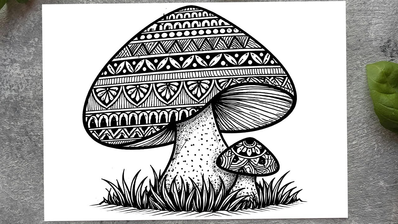 Mushroom Mandala Art Drawing | Easy Zentangle Nature Design for Relaxation