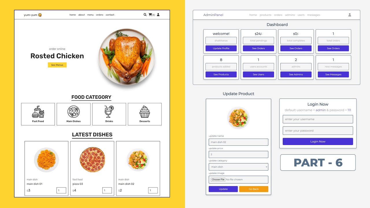 Complete Responsive Food / Restaurant Website Design With Admin Panel - Add To Cart, Checkout, Order