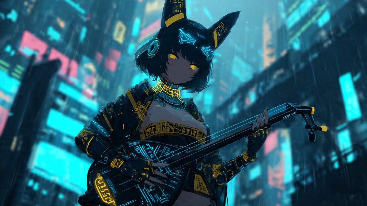 Cyberpunk Shamisen — Dark Futuristic City Instrumental | 1 Hour