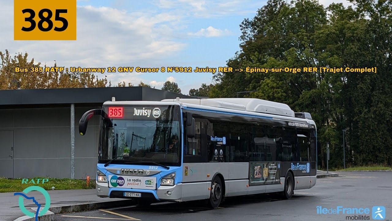 Bus 385 RATP : Urbanway 12 GNV N⁰5912 Juvisy RER / Épinay-sur-Orge RER