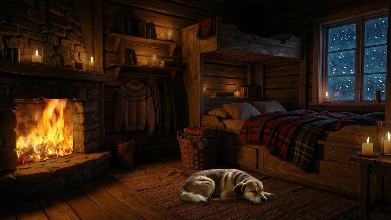 Freezing Night Snowstorm 🔥 Crackling Fireplace Sounds for Deep Sleep, Relaxation & Stress Relief