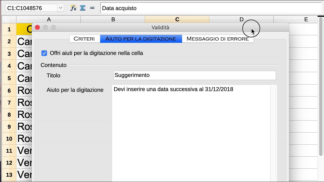 Dati Validit&agrave;