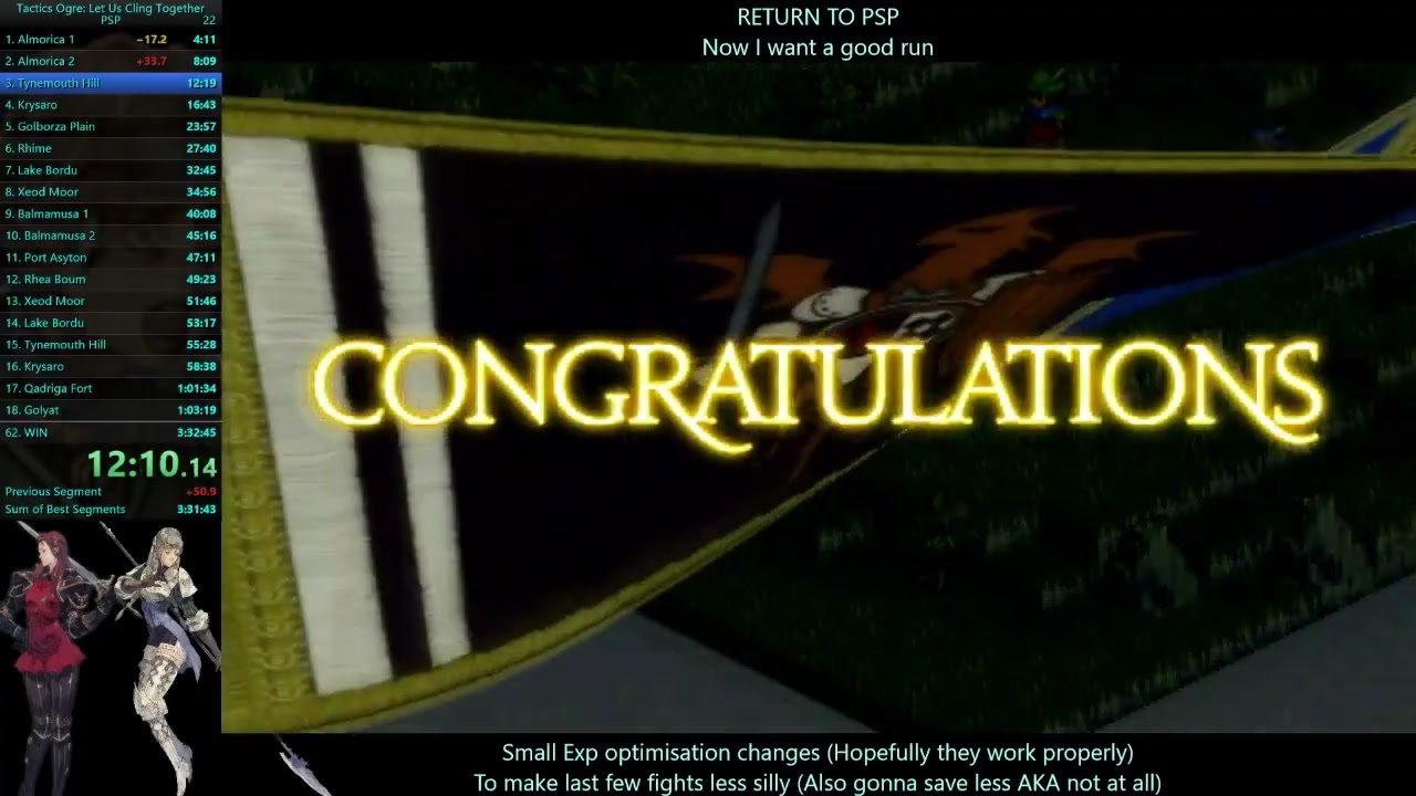 Tactics Ogre PSP Any% speedrun in 3:12:55