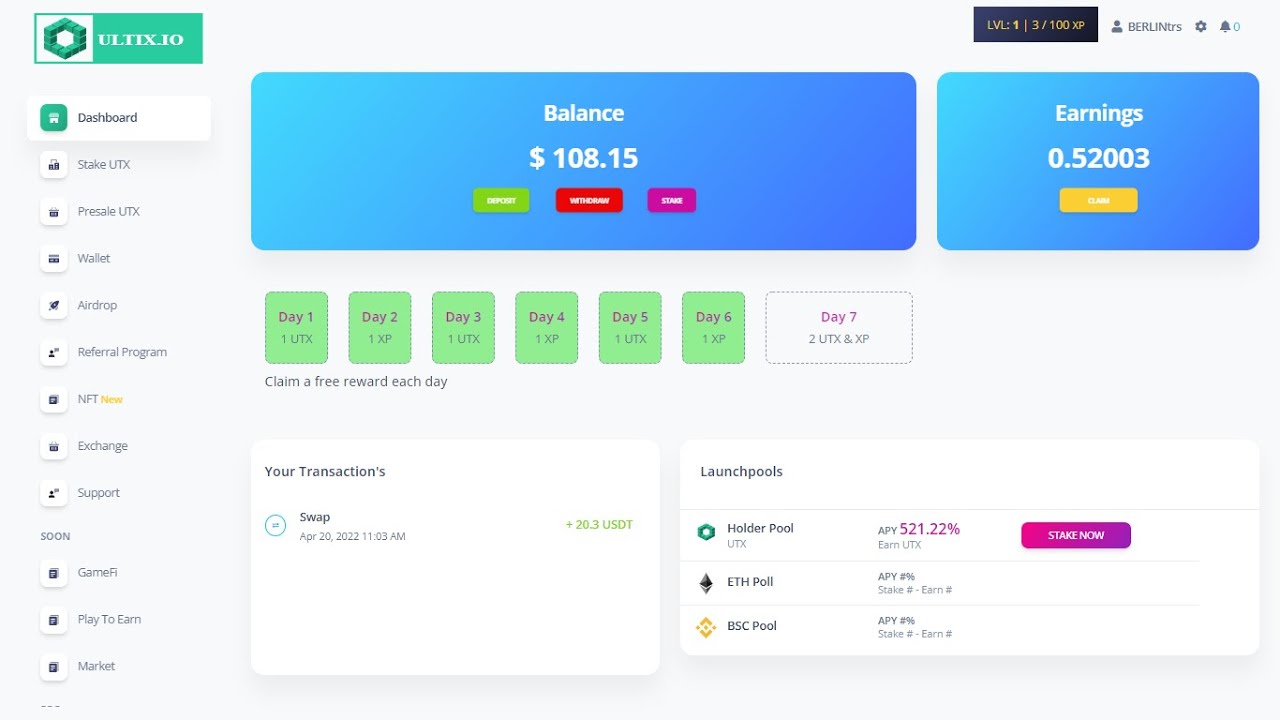 Ultix aridrop | daftar $35 (100 utx) , bisa langsung di swap & stake | per reff 25 utx