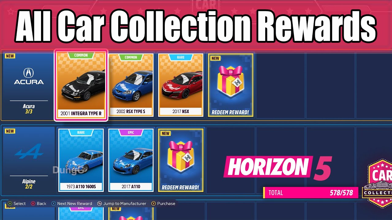 All Car Collection Rewards Forza Horizon 5 2022