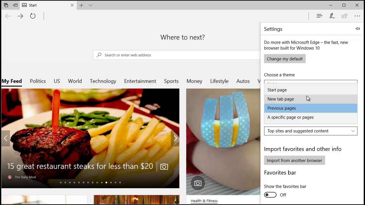 Microsoft Edge - change Start Page and New Tab