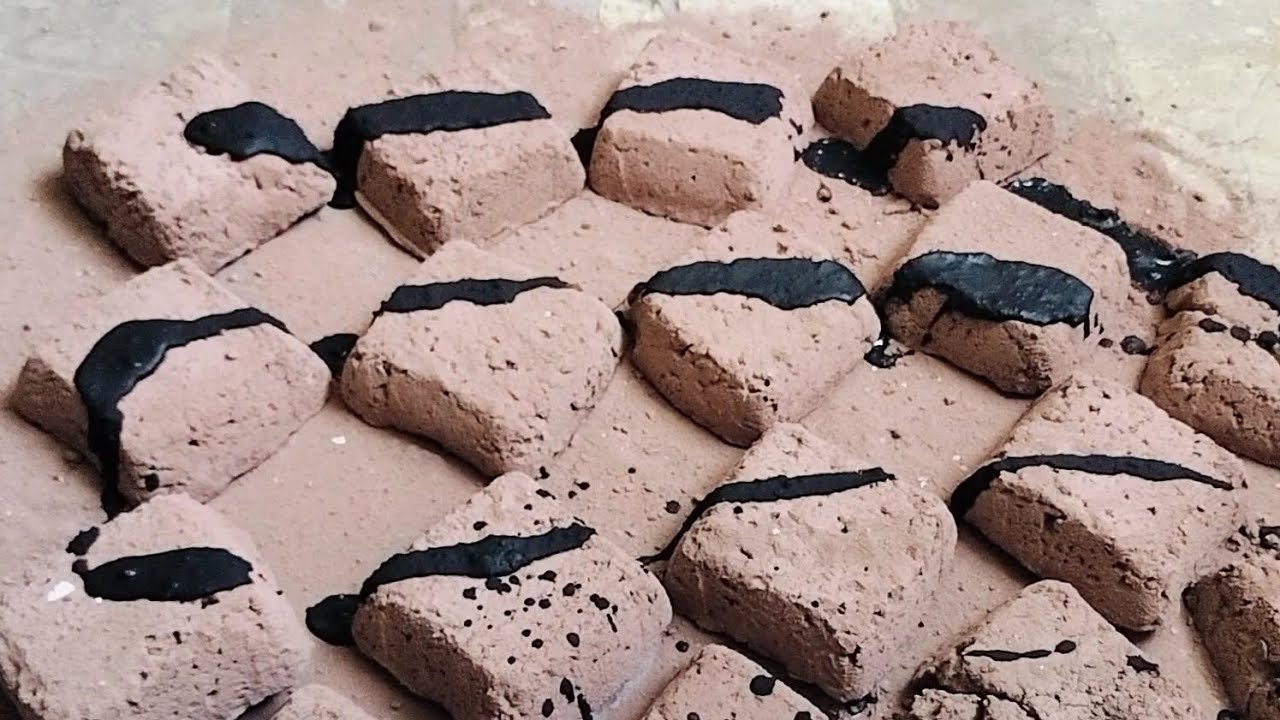 Red bricks mud dry clay pot or water crumbling dipping and mixing 
