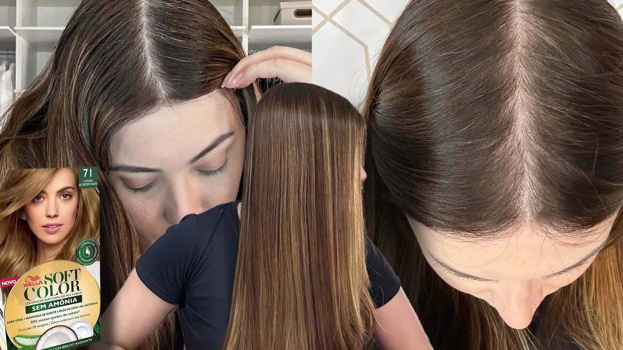 Tingindo a raiz de loiro escuro sem manchar as mechas com soft color 7.1